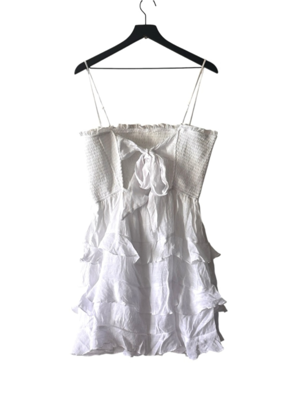 NWT Francesca’s White Smocked Mini Dress Bridal Shower Grad Open Back Large - Picture 9 of 10
